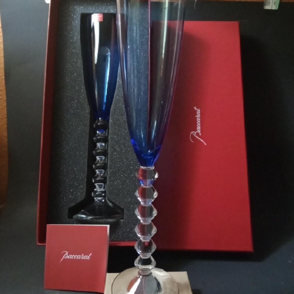 Vintage Rare Baccarat Blue Crystal Flute Set New In Box